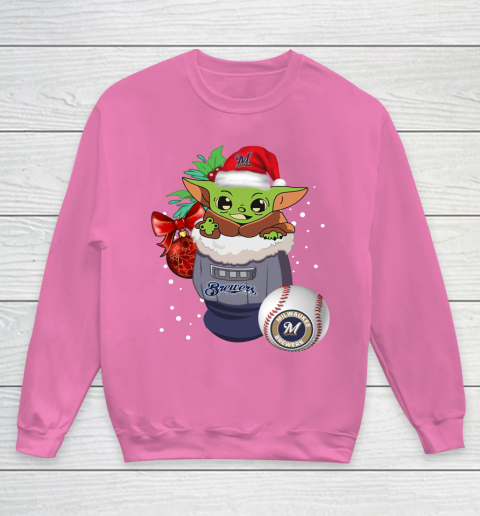 Milwaukee Brewers Christmas Baby Yoda Star Wars Funny Happy MLB Youth Sweatshirt 7