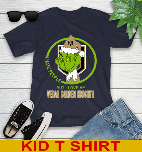 Vegas Golden Knights NHL Christmas Grinch I Hate People But I Love My Favorite Hockey Team Youth T-Shirt 3