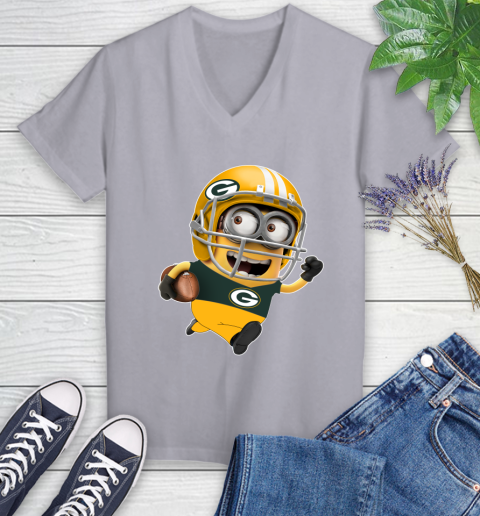 NFL Green Bay Packers Minions Disney Football Sports Women's V-Neck T-Shirt 4