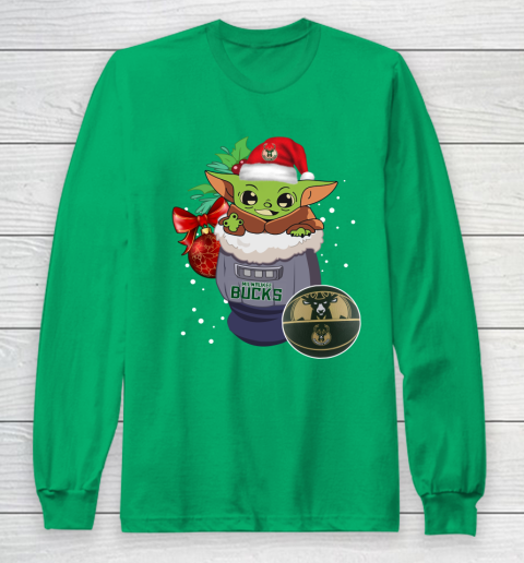 Milwaukee Bucks Christmas Baby Yoda Star Wars Funny Happy NBA Long Sleeve T-Shirt 7