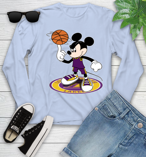 NBA Basketball Los Angeles Lakers Cheerful Mickey Disney Shirt Youth Long Sleeve 9