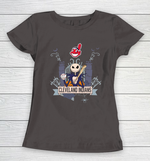 MLB Cleveland Indians Baseball Jack Skellington Halloween Women's T-Shirt 7