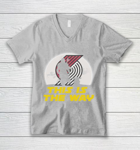 Portland Trail Blazers NBA Basketball Star Wars Yoda And Mandalorian This Is The Way V-Neck T-Shirt 3