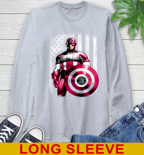 Toronto Raptors NBA Basketball Captain America Marvel Avengers American Flag Shirt Long Sleeve T-Shirt 6