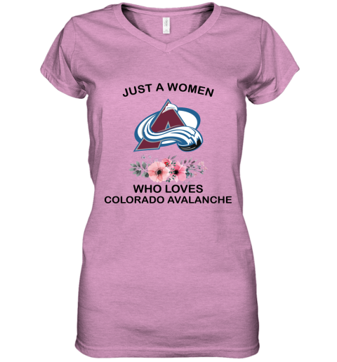 NHL Just A Woman Who Loves Colorado Avalanche Hockey Sports Women's V-Neck T-Shirt