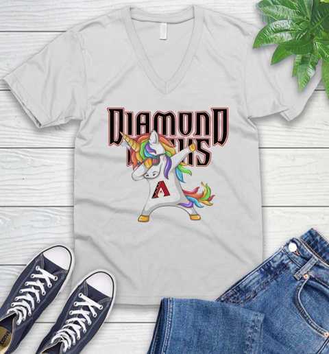 Arizona Diamondbacks MLB Baseball Funny Unicorn Dabbing Sports V-Neck T-Shirt