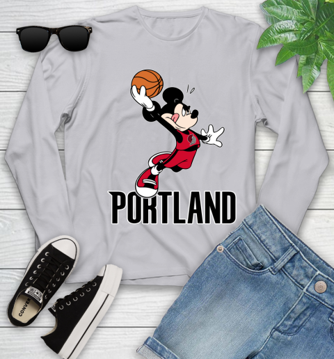 NBA Basketball Portland Trail Blazers Cheerful Mickey Mouse Shirt Youth Long Sleeve 5