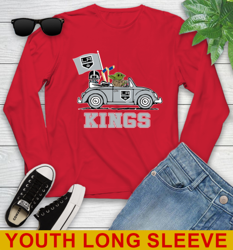 NHL Hockey Los Angeles Kings Darth Vader Baby Yoda Driving Star Wars Shirt Youth Long Sleeve 11