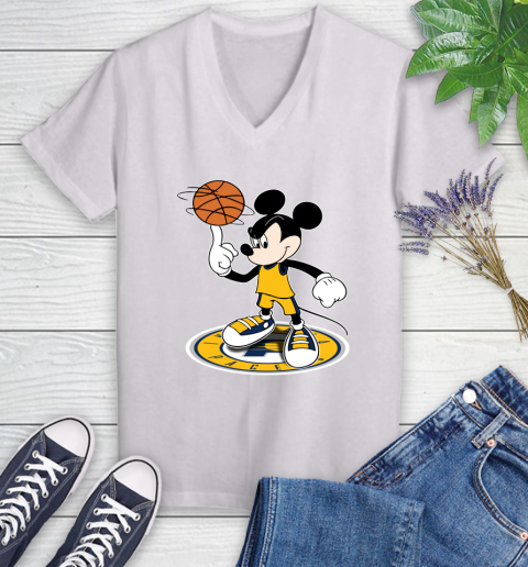 NBA Basketball Indiana Pacers Cheerful Mickey Disney Shirt Women's V-Neck T-Shirt 2