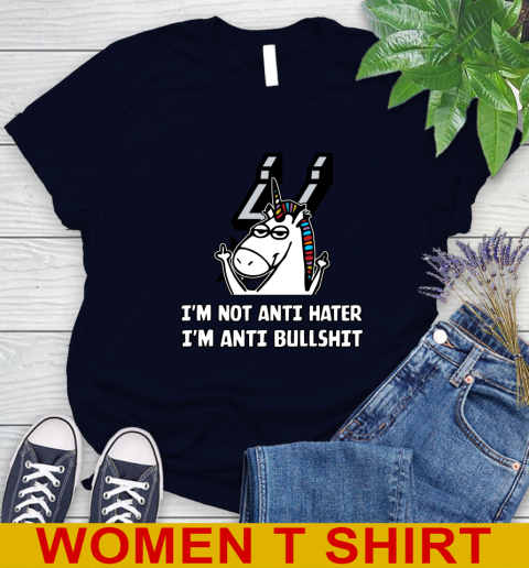 San Antonio Spurs NBA Basketball Unicorn I'm Not Anti Hater I'm Anti Bullshit Women's T-Shirt 3
