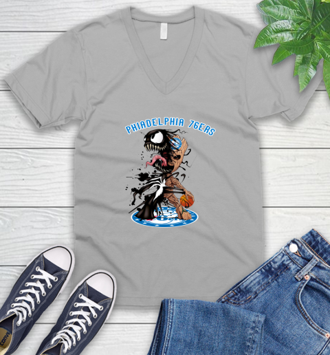 NBA Philadelphia 76ers Basketball Venom Groot Guardians Of The Galaxy V-Neck T-Shirt 4