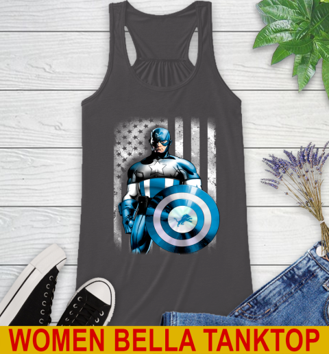 Detroit Lions NFL Football Captain America Marvel Avengers American Flag Shirt Racerback Tank 10