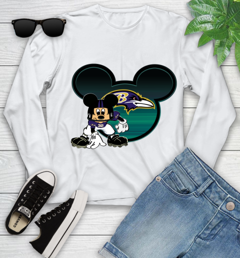 NFL Baltimore Ravens Mickey Mouse Disney Football T Shirt Youth Long Sleeve