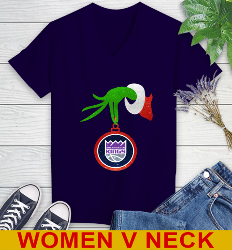 Sacramento Kings Grinch Merry Christmas NBA Basketball Women's V-Neck T-Shirt 4