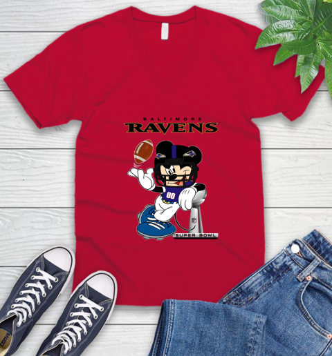 NFL Baltimore Ravens Mickey Mouse Disney Super Bowl Football T Shirt V-Neck T-Shirt 18