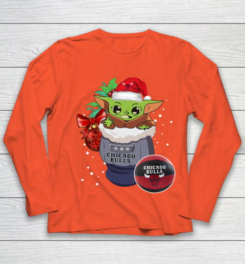 Chicago Bulls Christmas Baby Yoda Star Wars Funny Happy NBA Youth Long Sleeve 4
