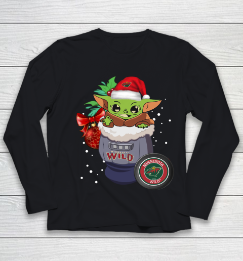 Minnesota Wild Christmas Baby Yoda Star Wars Funny Happy NHL Youth Long Sleeve