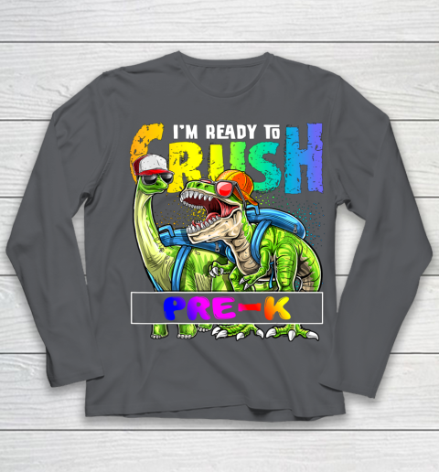 Next Level t shirts I m Ready To Crush Pre K T Rex Dino Holding Pencil Back To School Youth Long Sleeve 6