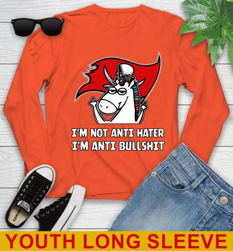 Tampa Bay Buccaneers NFL Football Unicorn I'm Not Anti Hater I'm Anti Bullshit Youth Long Sleeve 4
