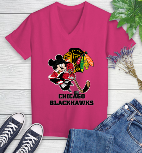 NHL Chicago Blackhawks Mickey Mouse Disney Hockey T Shirt Women's V-Neck T-Shirt 9