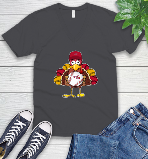 Atlanta Braves Turkey thanksgiving V-Neck T-Shirt 5