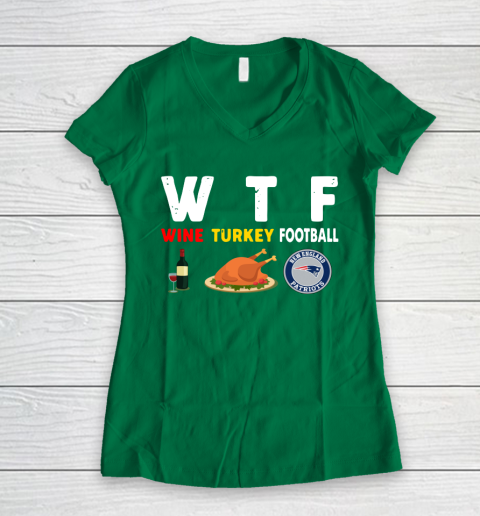 New England Patriots Giving Day WTF Wine Turkey Football NFL Women's V-Neck T-Shirt - Image 4