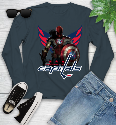 NHL Captain America Thor Spider Man Hawkeye Avengers Endgame Hockey Washington Capitals Youth Long Sleeve 8