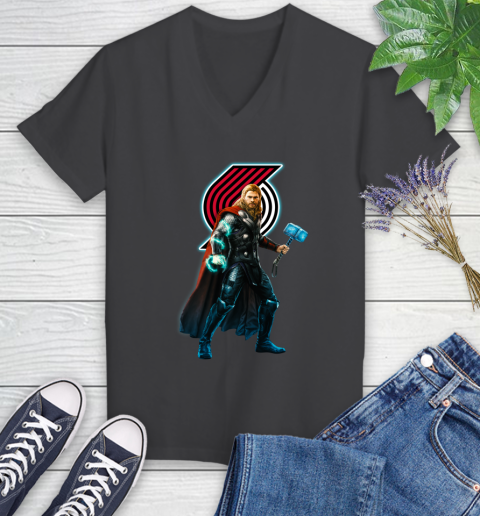 NBA Thor Avengers Endgame Basketball Portland Trail Blazers Women's V-Neck T-Shirt 8