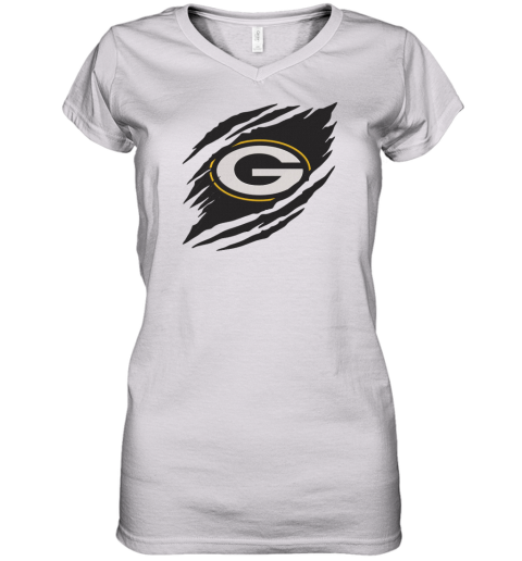 Green Bay Packers Logo NFL Embroidery Designs Women's V-Neck T-Shirt