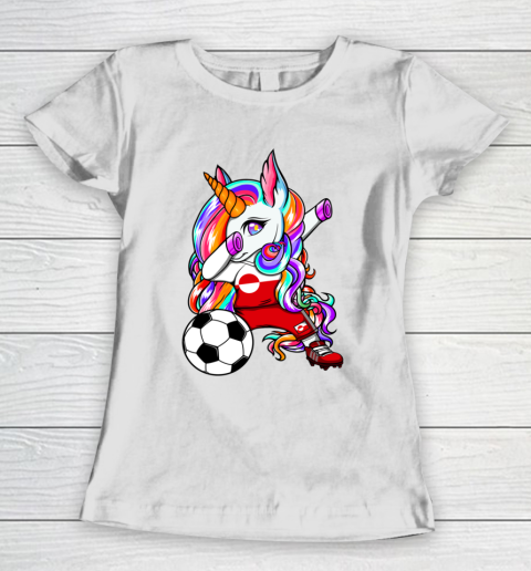 Dabbing Unicorn Greenland Soccer Fans Jersey Flag Football Women's T-Shirt