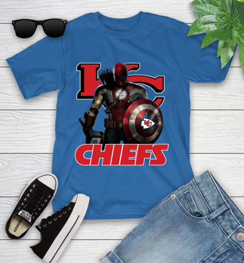 NFL Captain America Thor Spider Man Hawkeye Avengers Endgame Football Kansas City Chiefs Youth T-Shirt 9