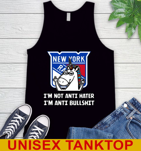 New York Rangers NHL Hockey Unicorn I'm Not Anti Hater I'm Anti Bullshit Tank Top 2