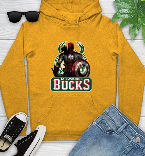 Milwaukee Bucks NBA Basketball Captain America Thor Spider Man Hawkeye Avengers Youth Hoodie 3