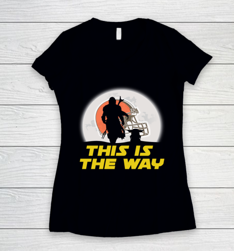Cleveland Browns NFL Football Star Wars Yoda And Mandalorian This Is The Way Women's V-Neck T-Shirt