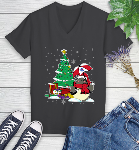 New York Rangers NHL Hockey Cute Tonari No Totoro Christmas Sports Women's V-Neck T-Shirt 8