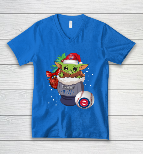 Chicago Cubs Christmas Baby Yoda Star Wars Funny Happy MLB V-Neck T-Shirt 6