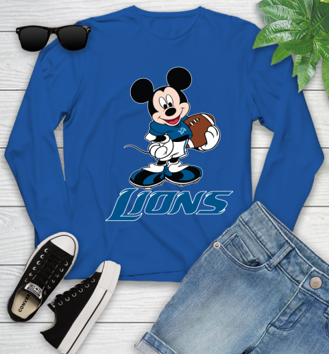 NFL Football Detroit Lions Cheerful Mickey Mouse Shirt Youth Long Sleeve 10