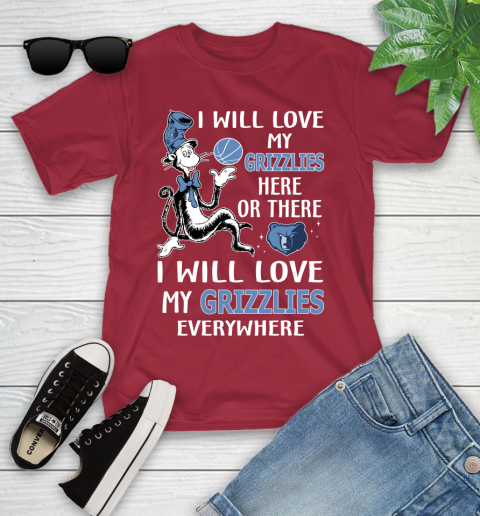 NBA Basketball Memphis Grizzlies I Will Love My Grizzlies Everywhere Dr Seuss Shirt Youth T-Shirt 12