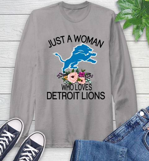 NFL Just A Woman Who Loves Detroit Lions Football Sports Long Sleeve T-Shirt 4