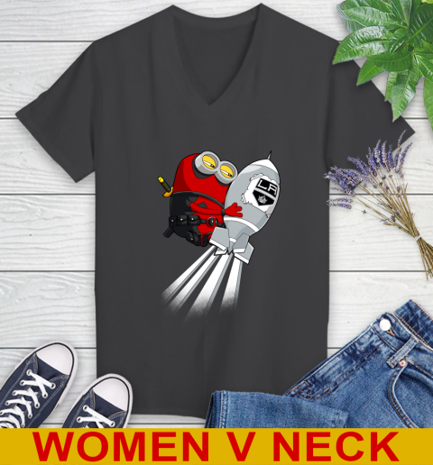 NHL Hockey Los Angeles Kings Deadpool Minion Marvel Shirt Women's V-Neck T-Shirt 8