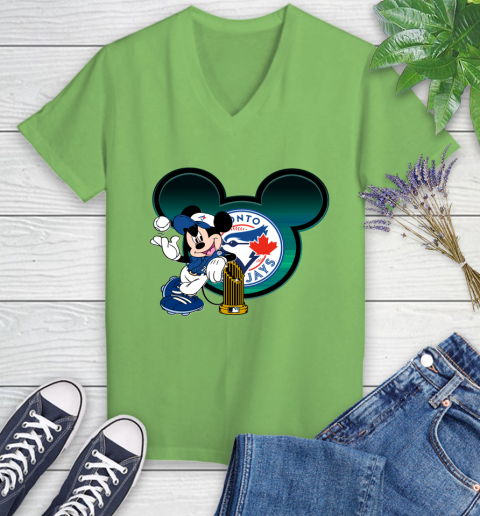 MLB Toronto Blue Jays The Commissioner's Trophy Mickey Mouse Disney Women's V-Neck T-Shirt 11