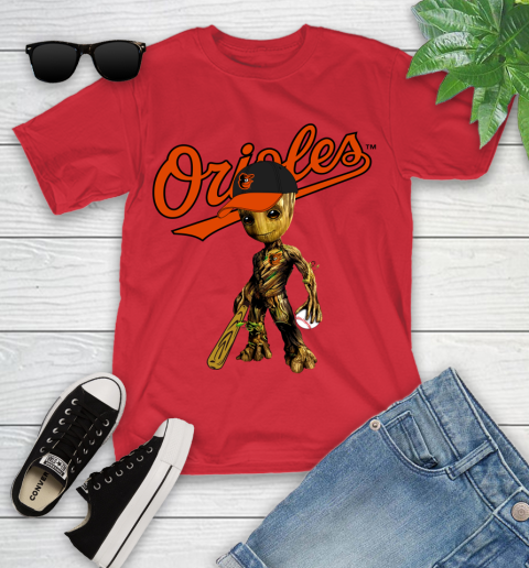MLB Baltimore Orioles Groot Guardians Of The Galaxy Baseball Youth T-Shirt 10