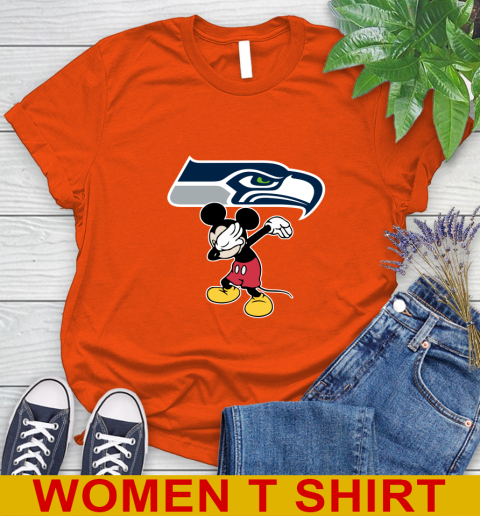 Seattle Seahawks NFL Football Dabbing Mickey Disney Sports Women's T-Shirt - Image 5