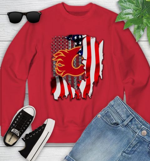 Calgary Flames NHL Hockey American Flag Youth Sweatshirt 8