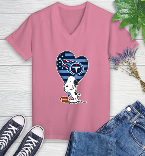 Tennessee Titans NFL Football The Peanuts Movie Adorable Snoopy Women's V-Neck T-Shirt 13