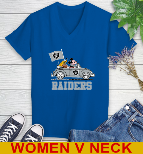 NFL Football Oakland Raiders Pluto Mickey Driving Disney Shirt Women's V-Neck T-Shirt 11