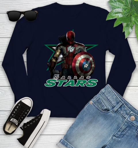 NHL Captain America Thor Spider Man Hawkeye Avengers Endgame Hockey Dallas Stars Youth Long Sleeve 3