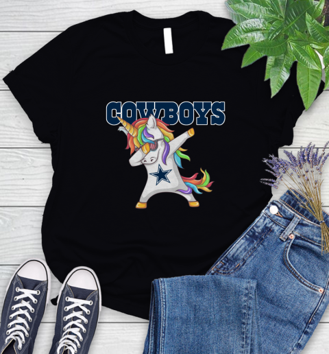 Dallas Cowboys NFL Football Funny Unicorn Dabbing Sports Women's T-Shirt 2