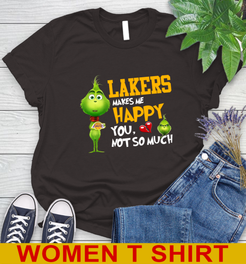 NBA Los Angeles Lakers Makes Me Happy You Not So Much Grinch Basketball Sports Women's T-Shirt 9