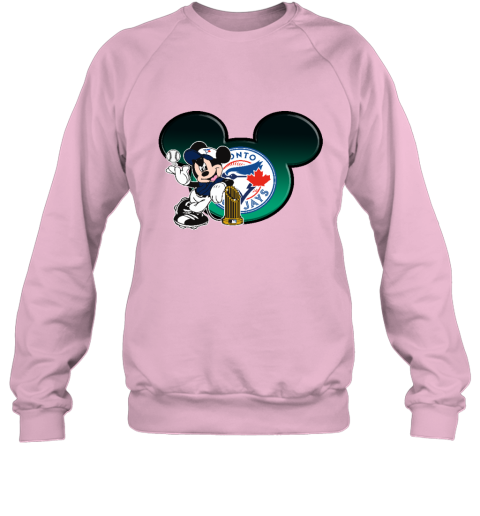 Toronto Blue Jays The Commissioner's Trophy Mickey Mouse llj6 toronto blue jays the commissioneramp 39 s trophy mickey mouse sweatshirt 35 front light pink